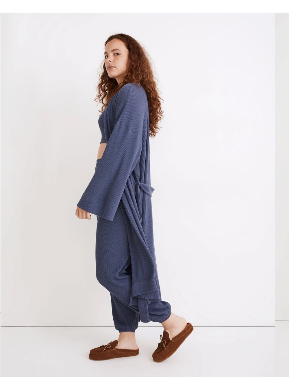 Madewell Navy waffle knit robe